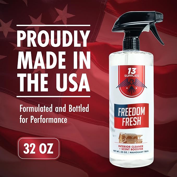 Freedom Fresh Car Interior Cleaner Spray, Mahogany Trail, 32 oz | Auto Cleaner for Headliner, Mat, Interior Vehicle Cleaning, Car Dashboard Cleaner Stain Remover, Restores Shine