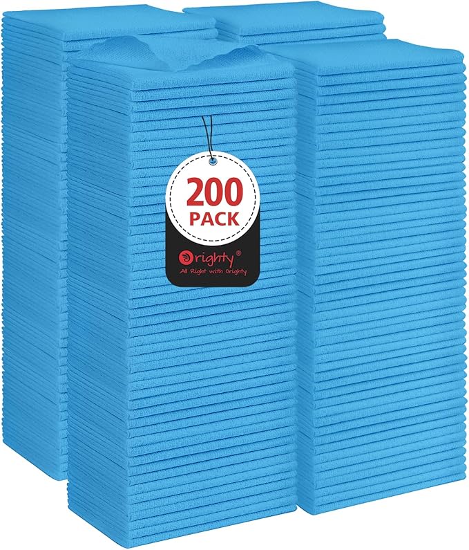 Orighty Microfiber Cleaning Cloth, 200 Pack Microfiber Towels for Cars, Multi-Purpose Shop Towels Cleaning Rags Bulk for Car, Home, Kitchen, 11.5’’ x 11.5’’, Blue