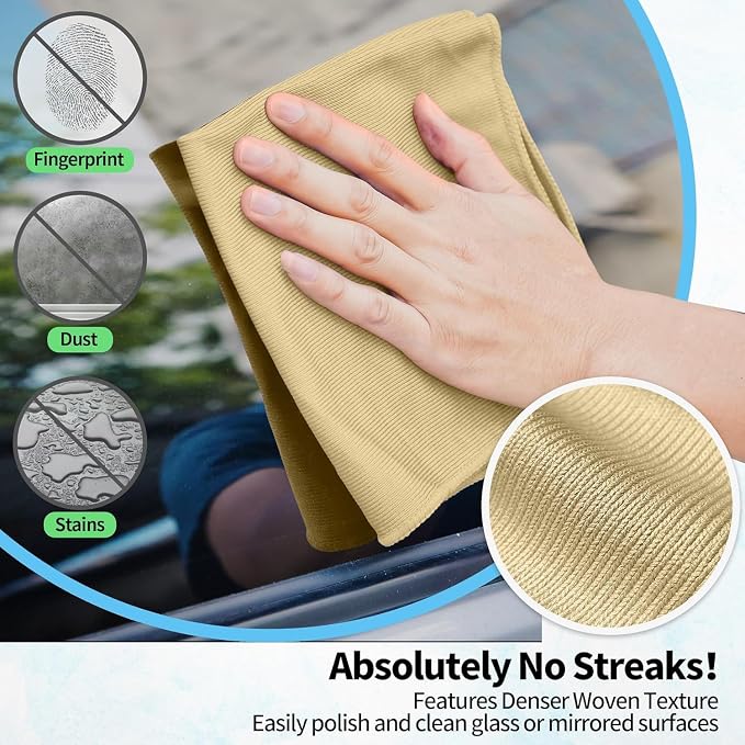 Microfiber Cleaning Cloth - 6 Pack Glasses Cleaning Cloth, 16" x 14" Window Cleaning Rags, Streak Free Lint Free Polishing Cloths Wipes for Eye Glass, Stainless Steel, Windshield, Beige