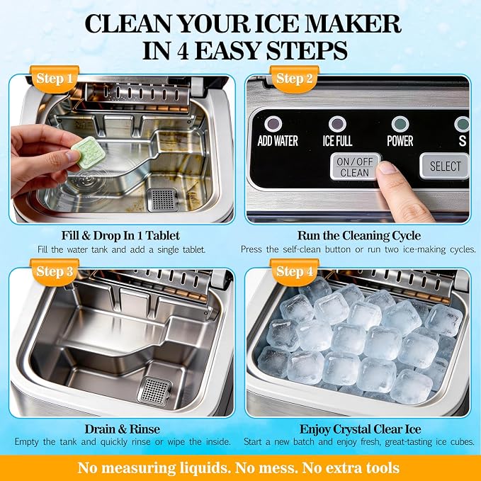 Bellaluce Ice Machine Cleaner Tablets, 32 Effervescent Descaling Tabs, Nickel Safe Cleaner for Countertop, Nugget, Portable & Commercial Ice Makers, Food-Grade Scale Remover for Fresh, Odor-Free Ice