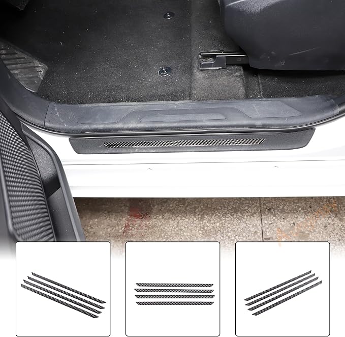 Car Door Sill Plate Protectors Fit Toyot@a Tundra/Sequoia 2022-2024 Carbon Fiber Door Entry Guard Sill Scuff Cover Sticker Step Protect Door Sill Scuff Plate Door Sill Cover Trim External Accessories