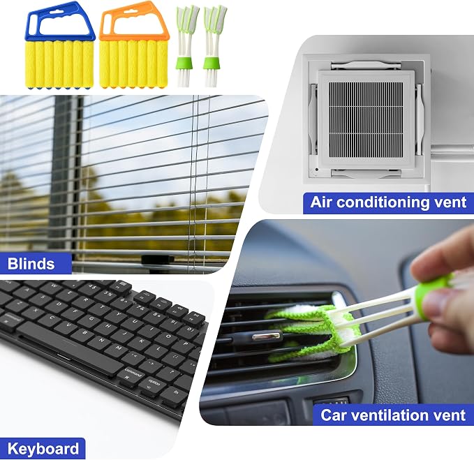 Blind Cleaner Duster Tool - 2 Pcs 7 Fingers Anti-Shedding Window Blind Cleaner Tool and 2 Pcs Air Vent Cleaner, with High-Density Microfiber Fleece and Ergonomic Handle, Detachable and Washable