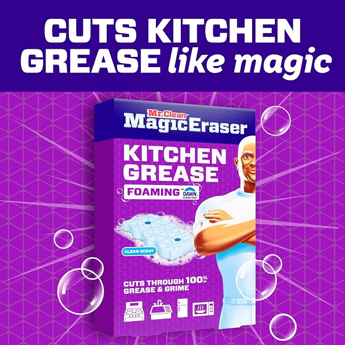Mr. Clean Magic Eraser Foaming Sponge, Kitchen Grease Eraser, Dawn Cleaning Power, Oven Cleaner, Clean Scent, 6ct
