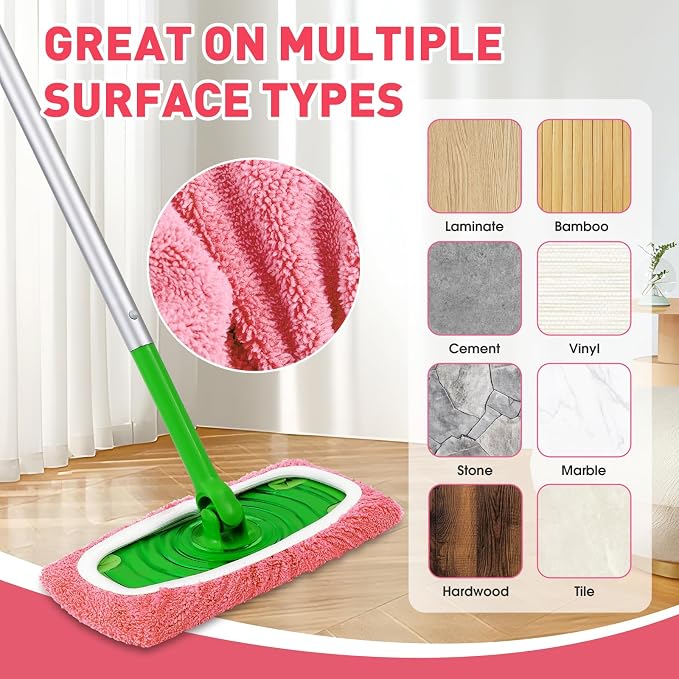 8Pcs Pink Reusable Mop Pads,Microfiber Mop Pads Compatible with Swiffer Sweeper, Dry Sweeping Cloths & Washable Wet Pads Refill for Floor
