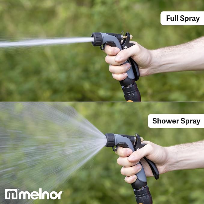 Melnor 65144AMZ Hot Water Hose Nozzle with Adjustable Spray Pattern, Metal Core, Insulated Grip, 160°F Rated, High Pressure Spray, Quick Connect Bundle, Black, Gray | Adjustable Spray Pattern, Metal Core, Insulated Grip, 160°F Rated, High Pressure Spra...