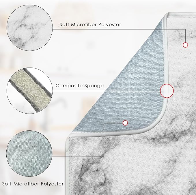 Sanwarm Absorbent Dish Drying Mat, Marble Gray Stone Paint Microfiber Pad for Kitchen Counter, Coffee Bar Decor, Heat Resistant and Reversible, 16" x 18"