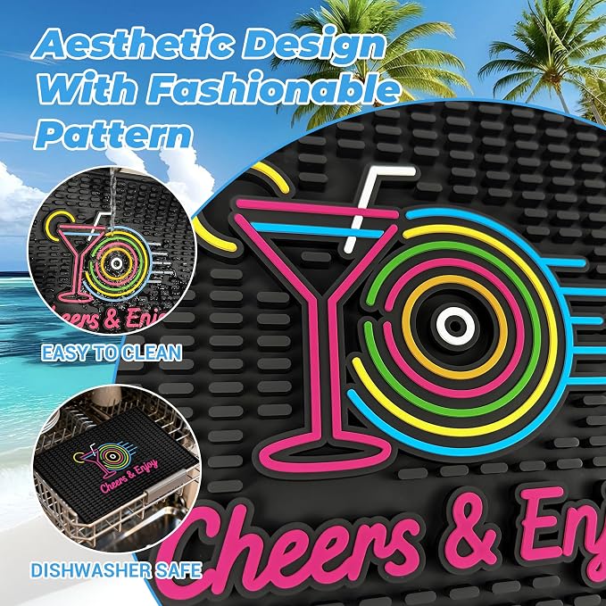 Neon Tiki Black Bar Mat 18 x 12 Inch - Thick Rubber Bar Mats for Countertop and Bartending - Professional Bar Spill Mat for Home Bar Accessories, Bar Cart Decor and Bartender Accessories （XLCY）