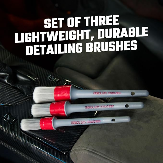 Chemical Guys, All in the Details Interior Detailing Brush Set, 3-Piece | Three soft, durable brushes reach vents, consoles, buttons and trim to lift dust and grime from tight spots