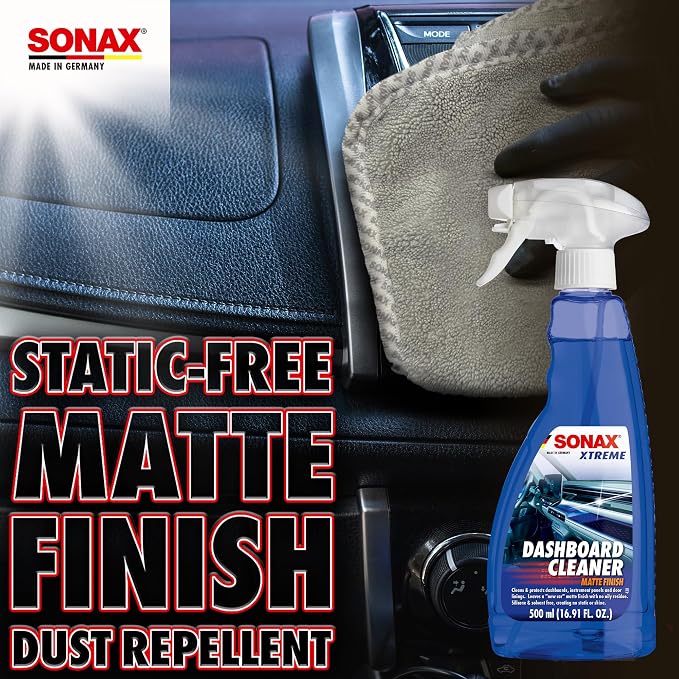 SONAX Dashboard Cleaner 283241 | Premium Interior Cleaner & Protectant for Plastic, Vinyl, & Rubber | Anti-Static, Low-Glare, Matte Finish | Long Lasting Fresh Scent & Dust-Repellent Formula | 500ml