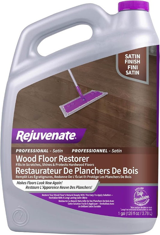 Rejuvenate Professional Wood Floor Restorer Fills Scratches, Seals And Protects Wood Flooring For A Matte Satin Finish, 1 Gallon | 1-Coat Application Fills Scratches, Shines & Protects Hardwood Floors, Leaves A Satin Finish, Safe For Pets & Kids