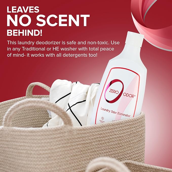 Zero Odor Laundry Odor Eliminator — Unscented In-Wash Additive for Clothes, Towels & Linens — HE Compatible, Works With Your Detergent, 16 oz