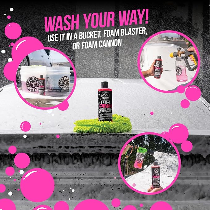 Chemical Guys, Mr. Pink Car Wash Soap 1 Gallon with Wash Mitt | High-foaming Mr. Pink car wash soap with a chenille microfiber wash mitt; slick, scratch-free washing for cars and trucks.