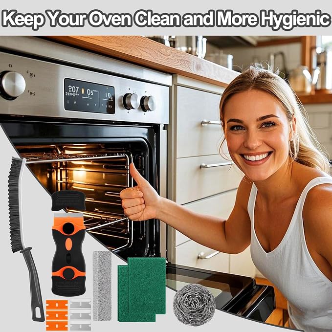 XANGNIER Heavy Duty Oven Cleaning Tools Kit,Oven Cleaner Brush Accessories | 1pcs Crevice Cleaning Brush,1pcs Razor Blade Scraper,1pcs Pumice Stone,1pcs Steel Wool Scrubber,2pcs Scrub Sponges