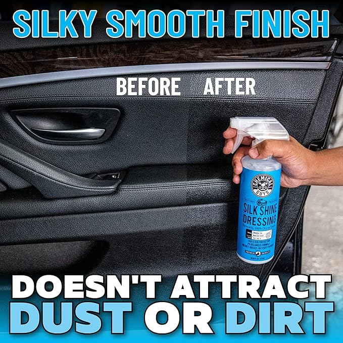 Chemical Guys, Silk Shine Vinyl, Rubber & Trim Satin Dressing, 16 oz, 2 Pk | Dries to a natural satin look with no greasy sling, works indoors and out on dashboards, door panels, bumpers and tires