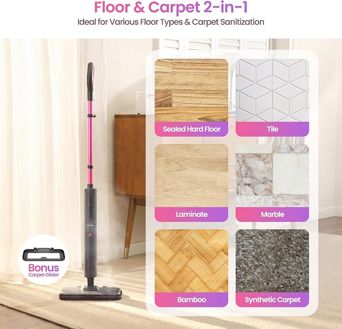 Schenley Lightweight Steam Mop for Hard Floors & Carpets | 3 Steam Modes, 10s Heat-Up, 248°F Steam, Up to 37 Min Steam Time, 20 ft Cord, Cord Wrap, Self-Standing, Chemical-Free