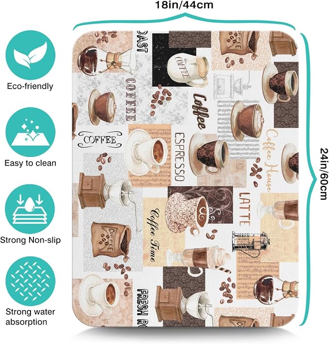 Coffee Mat 24inx18in, Absorbent Hide Stain Anti-Slip Coffee Bar Accessories, Dish Drying Mat for Kitchen