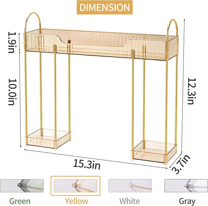 YCIA&DONE Bathroom Countertop Organizer Over The Faucet, Narrow Counter Organizers Above Sink, Table Mounted Faucet Sink Shelf for Kitchen, Toilet, Laundry(Amber Gold)