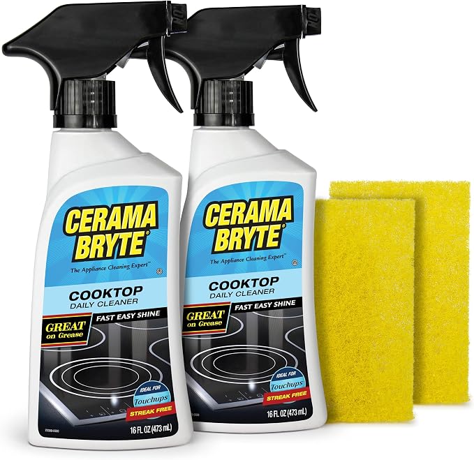 Cerama Bryte Daily Cooktop Cleaner, 16 oz & 2 Cleaning Pads Kit