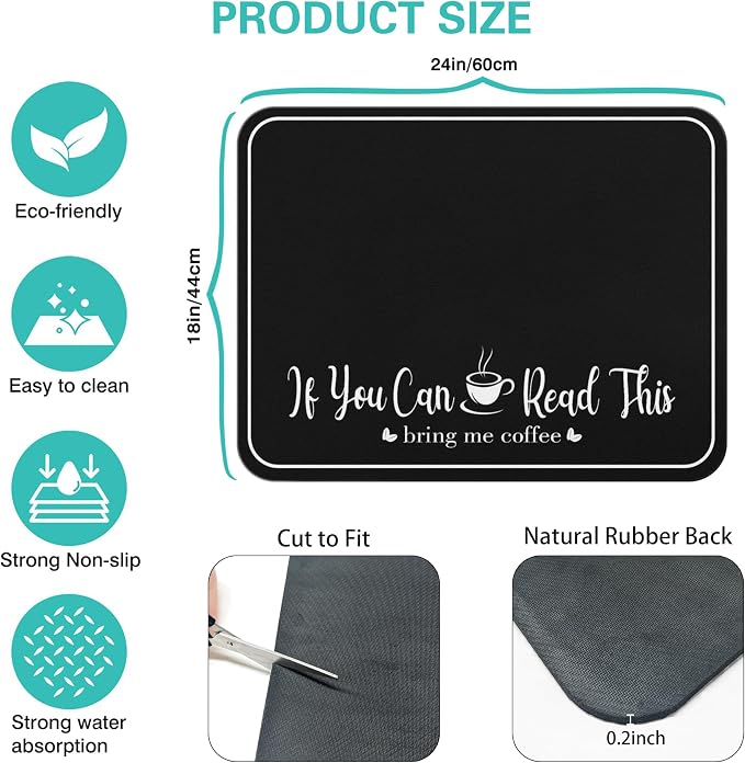 Coffee Bar Mat for Countertops 18inx24in,Absorbent Hide Stain Anti-Slip Cafe Bar Accessories Fit Under Coffee Machine Mat,Dish Drying mats for Kitchen