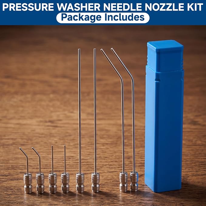 Pressure Washer Nozzle Kit, 8 Pack, 1-2 GPM | Power Washer Needle Tips for Car, Washing Machine, AC Coil, Water Heater, Appliance Cleaning, 1/4” Quick Connect