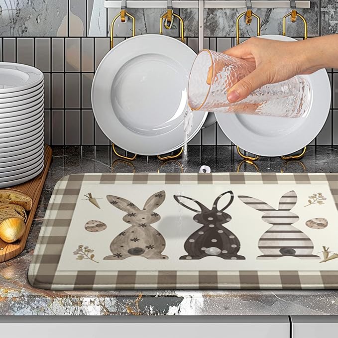 Easter Dish Drying Mat for Counter Bufflao Plaids Bunny Dish Mat Cute Rabbits Eggs Carrot Absorbent Microfiber Dish Draining Mat Reusable Dishes Pad Large 18x24 In