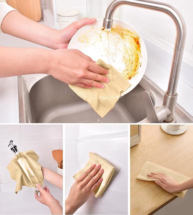 KitchLife Microfiber Cleaning Cloth Roll - Tear-Away Reusable Microfiber Paper Towels, Lint-Free, Washable, 20 Sheets for Kitchen, Car, Dishes, and Sensitive Surfaces (Wheat)