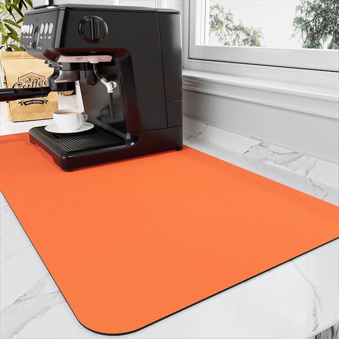HotLive Coffee Mat - Absorbent Hide Stain Rubber Backed Dish Drying Mat for Kitchen Counter - Bar Mats for Countertops Accessories Fit Under Coffee Maker Espresso Machine