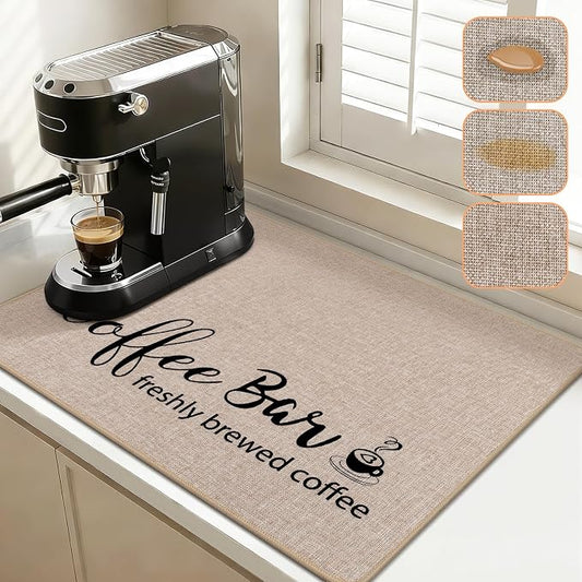 Findosom Dish Drying Mat, 18" x 24" Super Absorbent & Hide Stain Coffee Mat, Cuttable Drying Mat for Kitchen Counter, Coffee Bar Accessories, Under Dish Rack, Coffee Maker, Espresso Machine, Linen