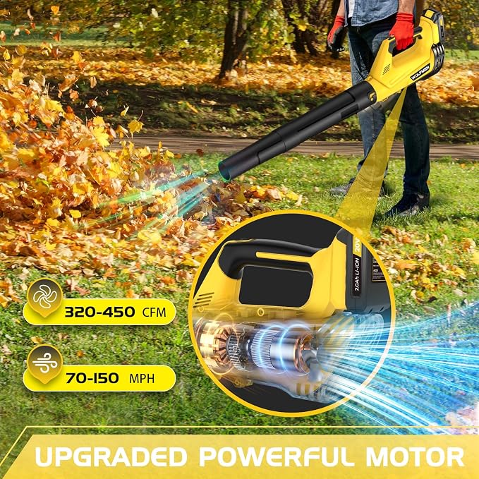 Leaf Blower, Electric Cordless Leaf Blower with 2 Batteries and Charger, 2 Speed Mode, Lightweight Cordless Blower for Blowing Leaves, Patio Cleaning, Blowers for Lawn Care and Dust
