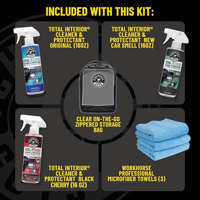 Chemical Guys, Total Interior Cleaner Variety Kit, New Car & Black Cherry | Sample two aromas in one box, a one-step spray for dashes, seats, door panels and screens, boxed ready to gift