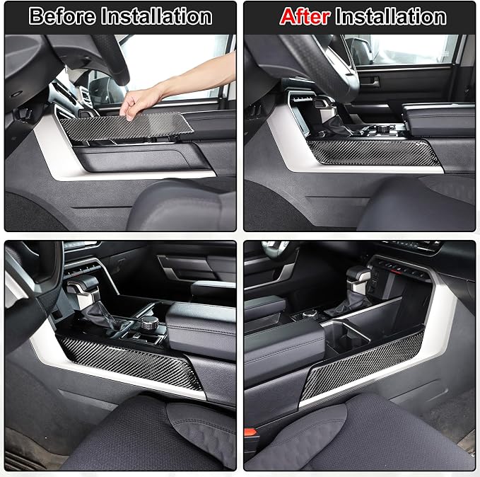 Real Carbon Fiber Center Console Gear Control Panel Side Strip Cover Trim Fit Toyot@a Tundra/Sequoia 2022-2024 Car Inner Center Console Gear Box Side Panel Protect Sticker Moulding Strip Accessories