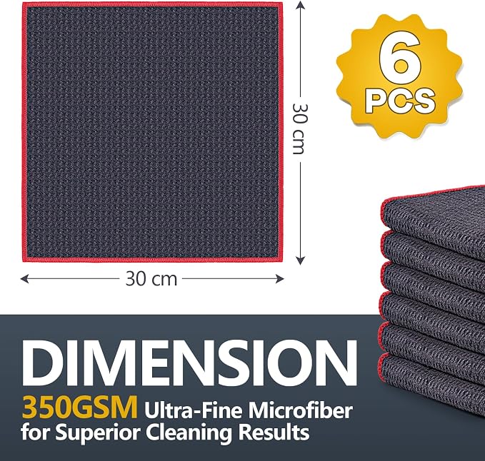 Airlab Glass Polishing Streak Free Miracle Cleaning Cloth, Grey-Red | Lint Free Microfiber Cleaning Rags for Glasses Kitchen Dish Mirrors Easy Clean, 12 x 12 Inches, Pack of 6