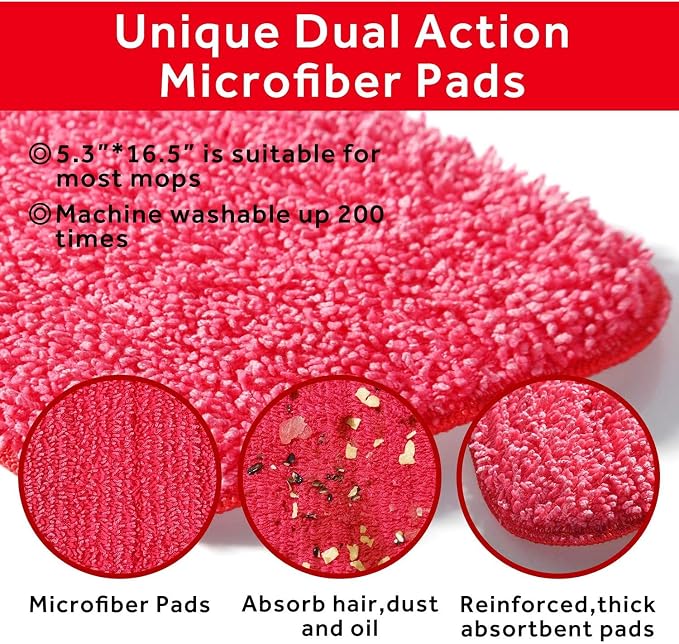 16.5" Microfiber Mop Pads Refills, 3 Pack Reusable Replacement Heads | reusable wet mop refills, machine washable for 14-16 inch spray mops, hardwood floors, dust cleaning & scrubbing