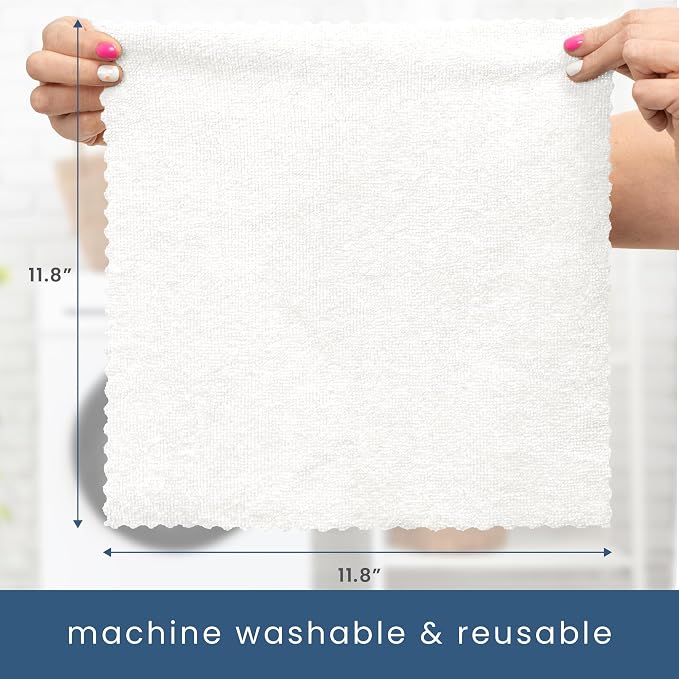 S&T INC. 50 Pack Microfiber Cleaning Cloth with Box, Bulk Towels for Home, Reusable Microfiber Towels for Cars, Cleaning Rags, White, 190gsm, 11.8 Inches x 11.8 Inches, 50 Count
