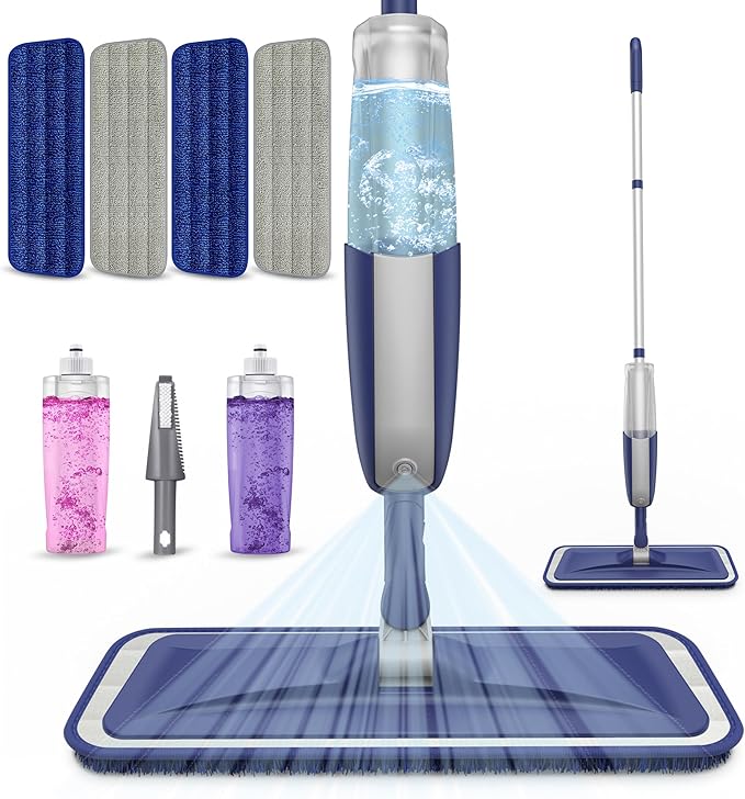 Spray Mops for Hardwood Floor Cleaning: Wet Mops with 2 Refillable Bottles | 4 Washable Reusable Pads for Swiffer Powermop, Floor Mop Multi-purpose, Commercial Dust Mops, for Tile Wood Laminate Vinyl