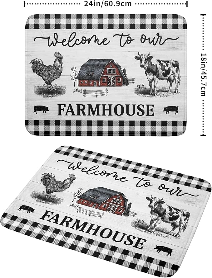 Farmhouse Barn Dish Drying Mat 18x24 Inch Cow Rooster Absorbent Microfiber Dish Drainer Rack Pad Bottles Protector for Kitchen Counter