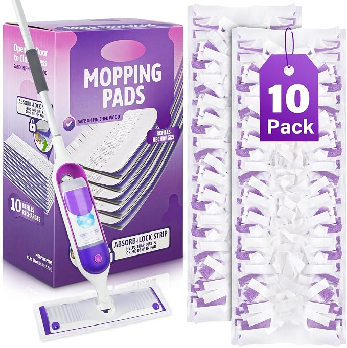 Mop Pads Refills for Swiffer PowerMop: 10 Pcs Disposable Pad | Wet Dry Use, 10-Layer Design, for 13" - 15" spray mops, Tile Hardwood Multi-Surface Floor Cleaning