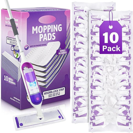 Mop Pads Refills for Swiffer PowerMop: 10 Pcs Disposable Pad | Wet Dry Use, 10-Layer Design, for 13" - 15" spray mops, Tile Hardwood Multi-Surface Floor Cleaning