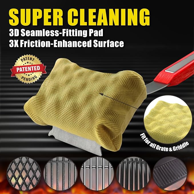 GRILLART Grill Brush Bristle Free. SteamWizards BBQ Replaceable Cleaning Head, Unique Seamless-Fit Scraper Tool for Cast Iron/Stainless-Steel Grates, Safe Barbecue Grill Cleaner-Red