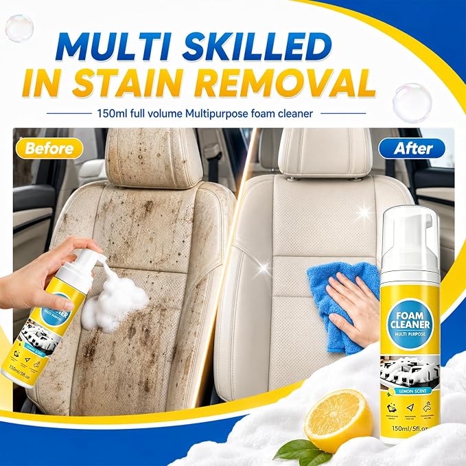 VOYOCUGE 4-in-1 Multi-Enzyme Foam Cleaner, All-Purpose Deep Cleaning Spray, Powerful No-Rinse Foam Cleaner Multi Purpose, for Car Interior, Kitchen Grease, Bathroom Tiles (1pcs, 5 oz, standard)