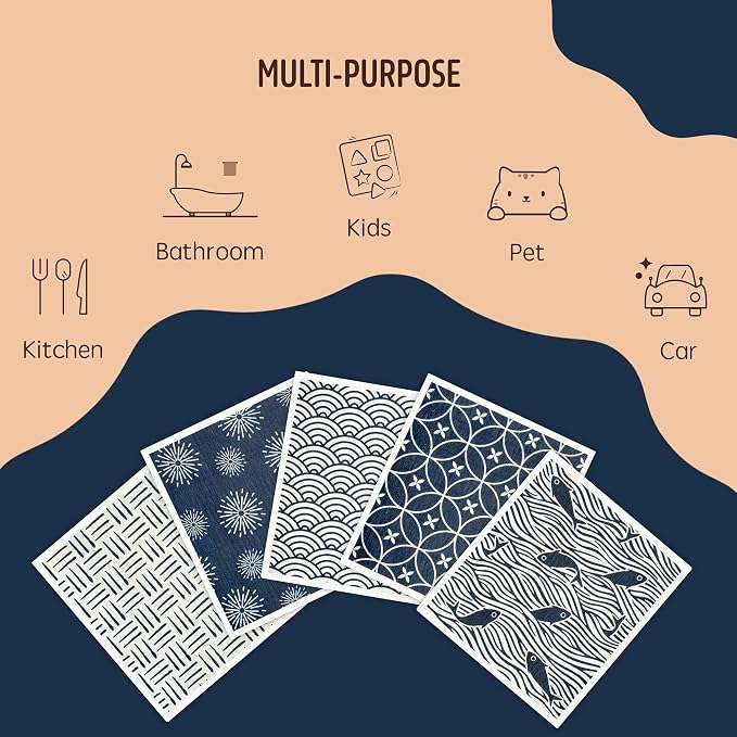 Swedish Dishcloths, 5 Pack Swedish Dishcloths for Kitchen, Super Absorbent, Biodegradable, Quick Drying, Dishwasher Safe