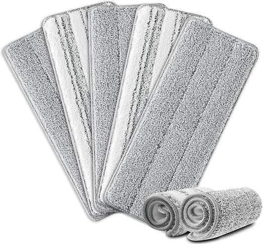 Flat Mop Pads, 5 Pack 13" X 4.9" Flat Mop Microfiber Mop Head/Refill/Pad, Washable Squeeze Cleaning Mop Pads Replacement Heads - White and Grey… | White and Grey Stripe Pads for Wet & Dry Cleaning, Compatible with Microfiber Flat Mop Heads, Machine Was...