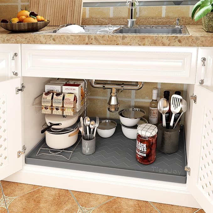 TigeJoy 28" x 19" Under Sink Mats for Kitchen Waterproof, Leak-Proof Silicone Mat Sink Protector and Cabinet Liner, Kitchen Essentials Organizer and Storage, Boot or Shoe Tray, Pet Feeding Mat
