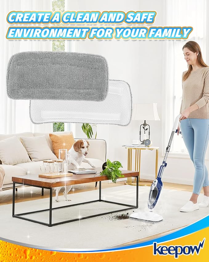 KEEPOW Steam Mop Pads Compatible with Mxnsewr Steam Mop, Compatible with GorFanty Steamer Mop GF-6610B/GF-6610, Fit for Neugo Steam Mops NE033, 4 Pack Spiral Microfiber Steam Mop Replacement Pads