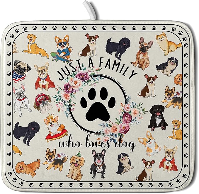 Lovely Dogs Dish Drying Mat Absorbent Printed Drying Pad for Kitchen Counter