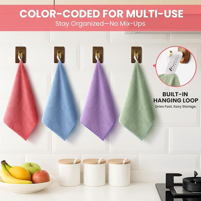 SIFANGKE Microfiber Cleaning Cloth, 12 Pack Assorted Color Cleaning Rags for Housekeeping, Colorful Reusable Microfiber Towels for Car, Kitchen, Bathroom and Household Cleaning Supplies, 11.8"X11.8"