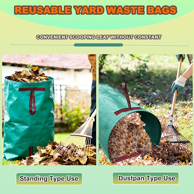53 Gallon Leaf Collector, Reusable Leaf Bag, Dustpan-Type Yard Garden Bag | Heavy Leaf Pick up Tool Collapsible Lawn and Leaf Bag, Garden Yard Waste Container for Leaves, Lawn Debris, Grass Clippings