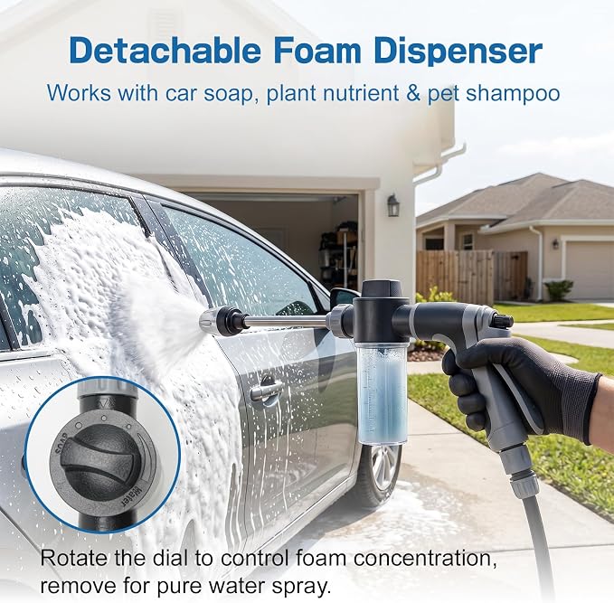 Jetterix High Pressure Water Jet Nozzle, Pressure Washer Gun with 360° Rotating Head, 3 Adjustable Spray Modes Power Washer Nozzle for 3/4" Garden Hose, Suitable for Car Yard Patio Pets Washing (C)