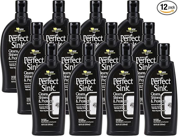 HOPE'S Perfect Sink 8.5 oz Sink Cleaner and Polish, Restorative, Water-Repellant Formula, Stain Remover, Good for Stainless Steel, Cast Iron, Porcelain, Corian, Composite, 12 Pack