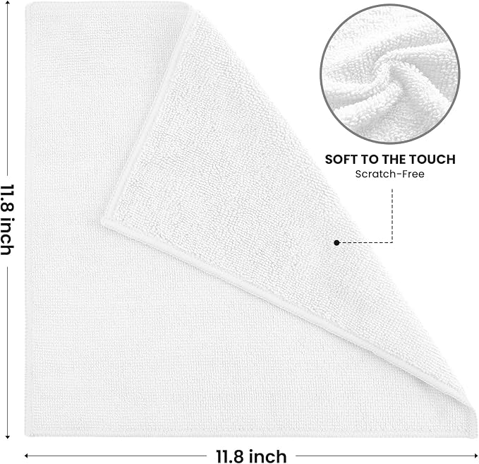 SIFANGKE Microfiber Cleaning Cloth, 12 Pack Lint-Free and Highly Absorbent Rags, White Reusable Microfiber Towels for Car, Kitchen, Bathroom and Household Cleaning Supplies, 11.8"X11.8"